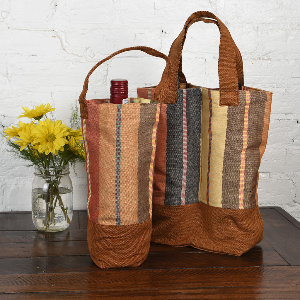 Wine Totes | Wide Caramel Stripe