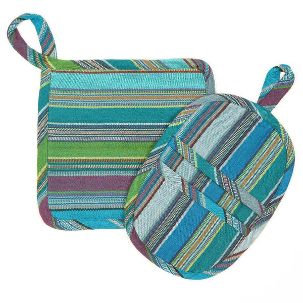 Hand woven Potholder Gift Set Caramel Stripes Fair Trade Mayamam