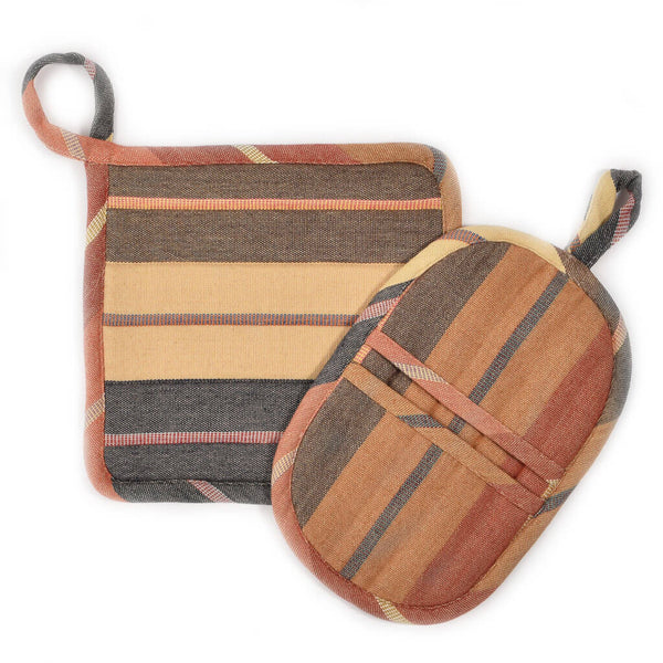 Hand woven Potholder Gift Set Caramel Stripes Fair Trade Mayamam