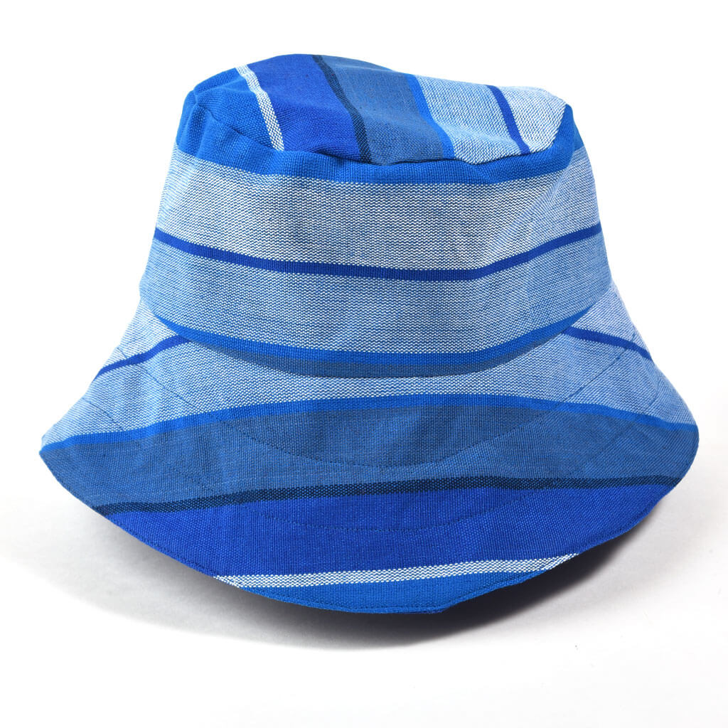 Hand Woven Blue Reversible Bucket Hat Fair Trade Mayamam Weavers