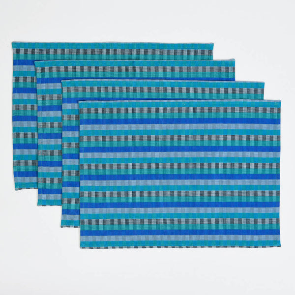 Cuadritos Hand woven Placemats in Blues Fair Trade Mayamam Weavers