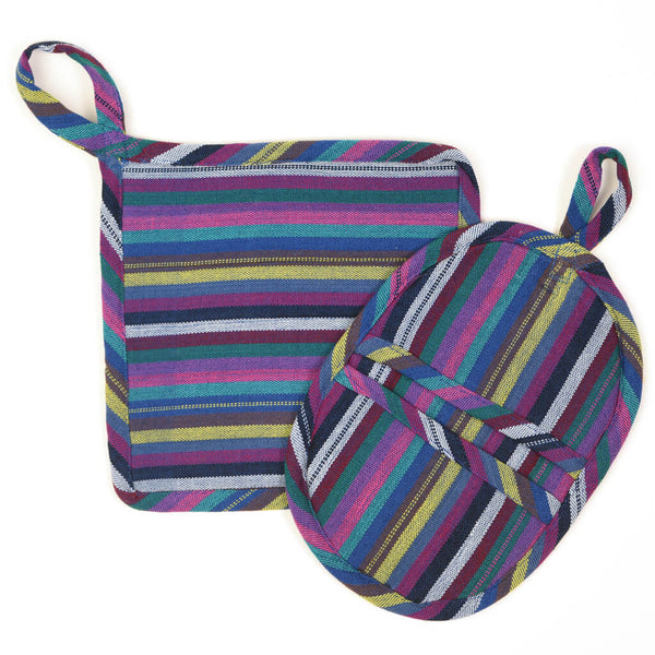 Mayamam Weavers Potholder Gift Set | Cobalt Blue Stripes One Size