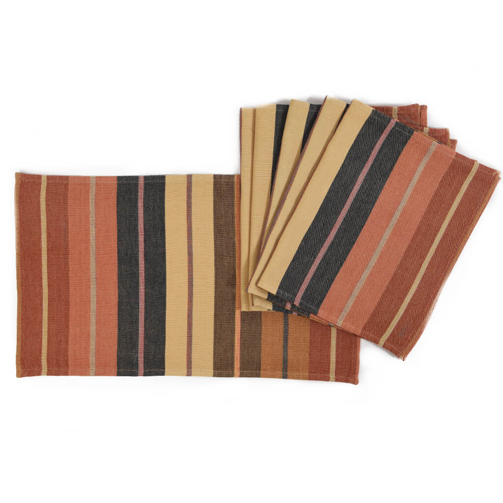 Hand Woven Striped Kitchen Towels | Wide Caramel Stripes