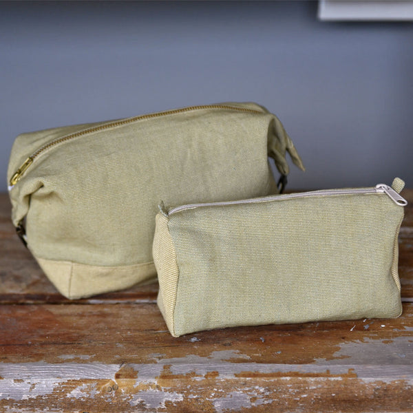 Hand Woven Toiletry Bag Set | Sage & Khaki Canvas