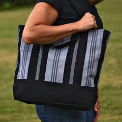 Hand Woven Double Wine Tote Black Gray Fair Trade Mayamam Weavers