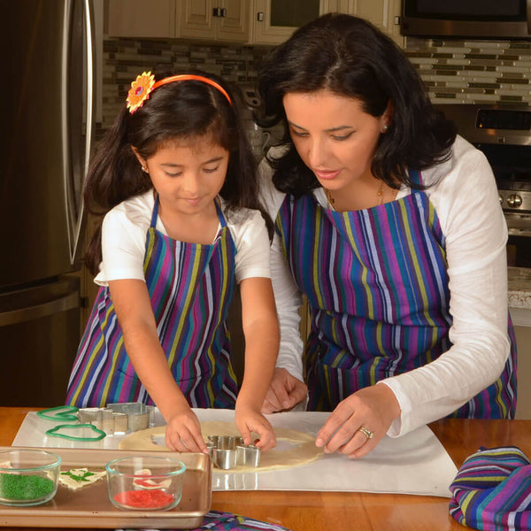 Mayamam Weavers Child & Adult Matching Bib Aprons | Cobalt Blue Stripes One Size